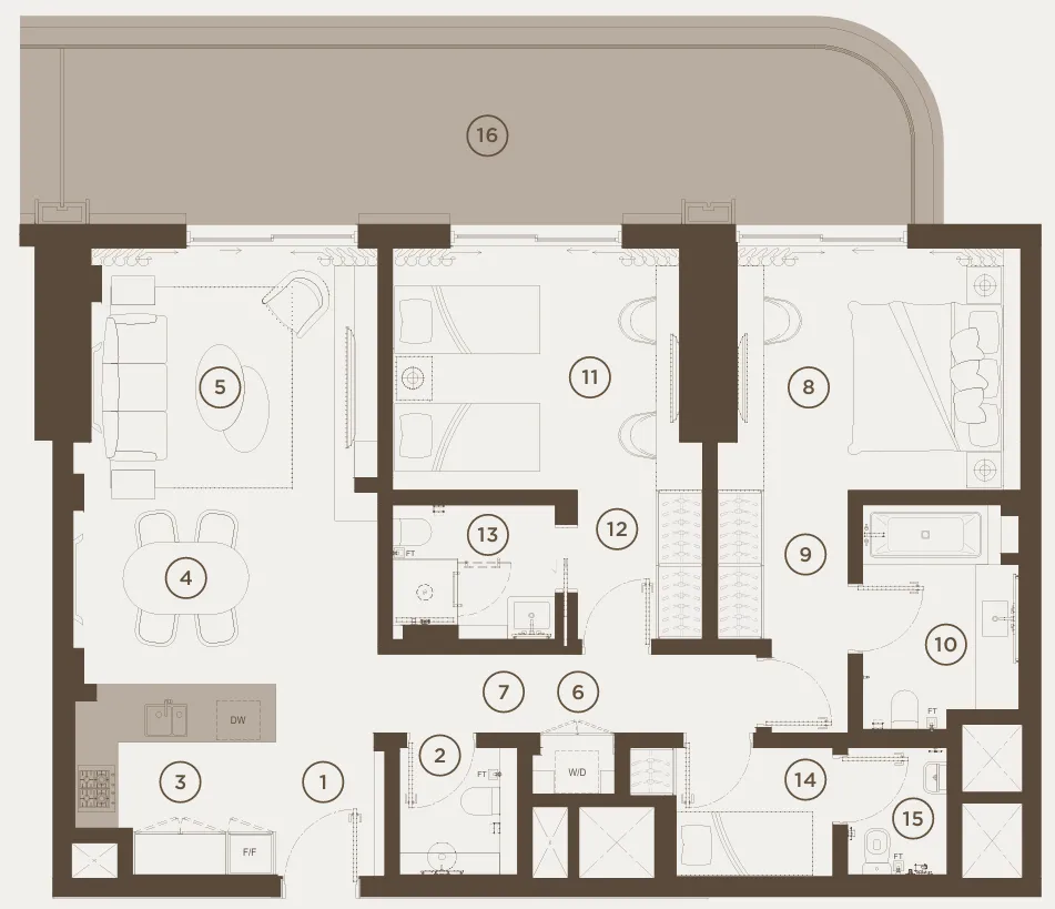 2 bedroom Apartments floor plan at Rixos Al Reem Residences