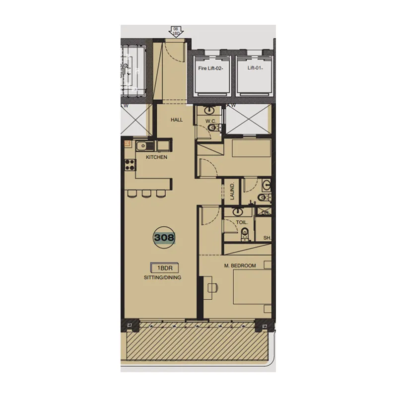 1.5 bedroom Apartments floor plan at Sea View Residence