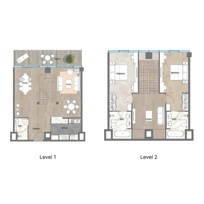 2 bedroom Duplex floor plan at Yas Beach Residence