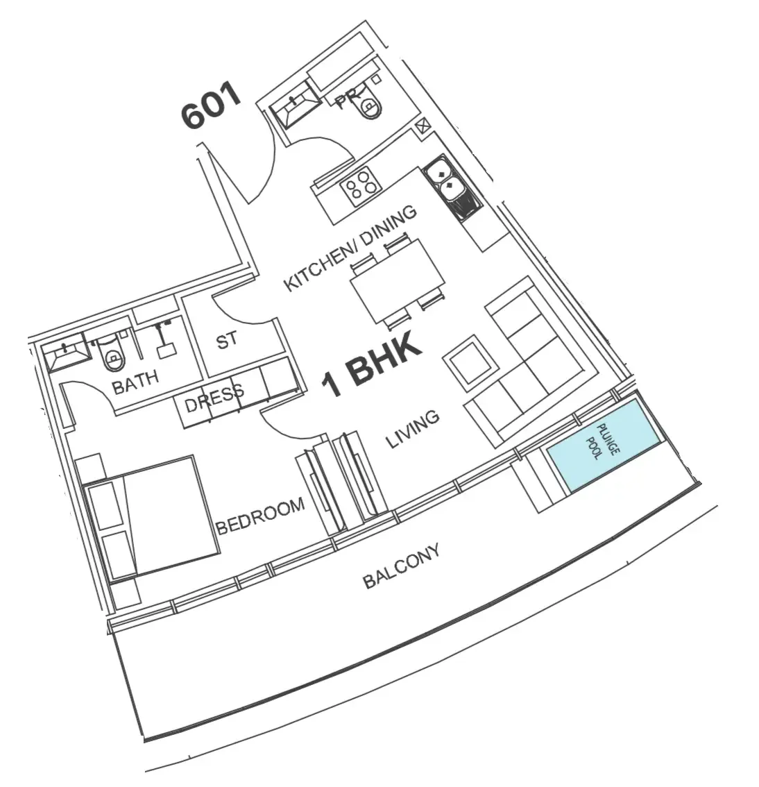 1 bedroom Apartments floor plan at Villa Del Garda