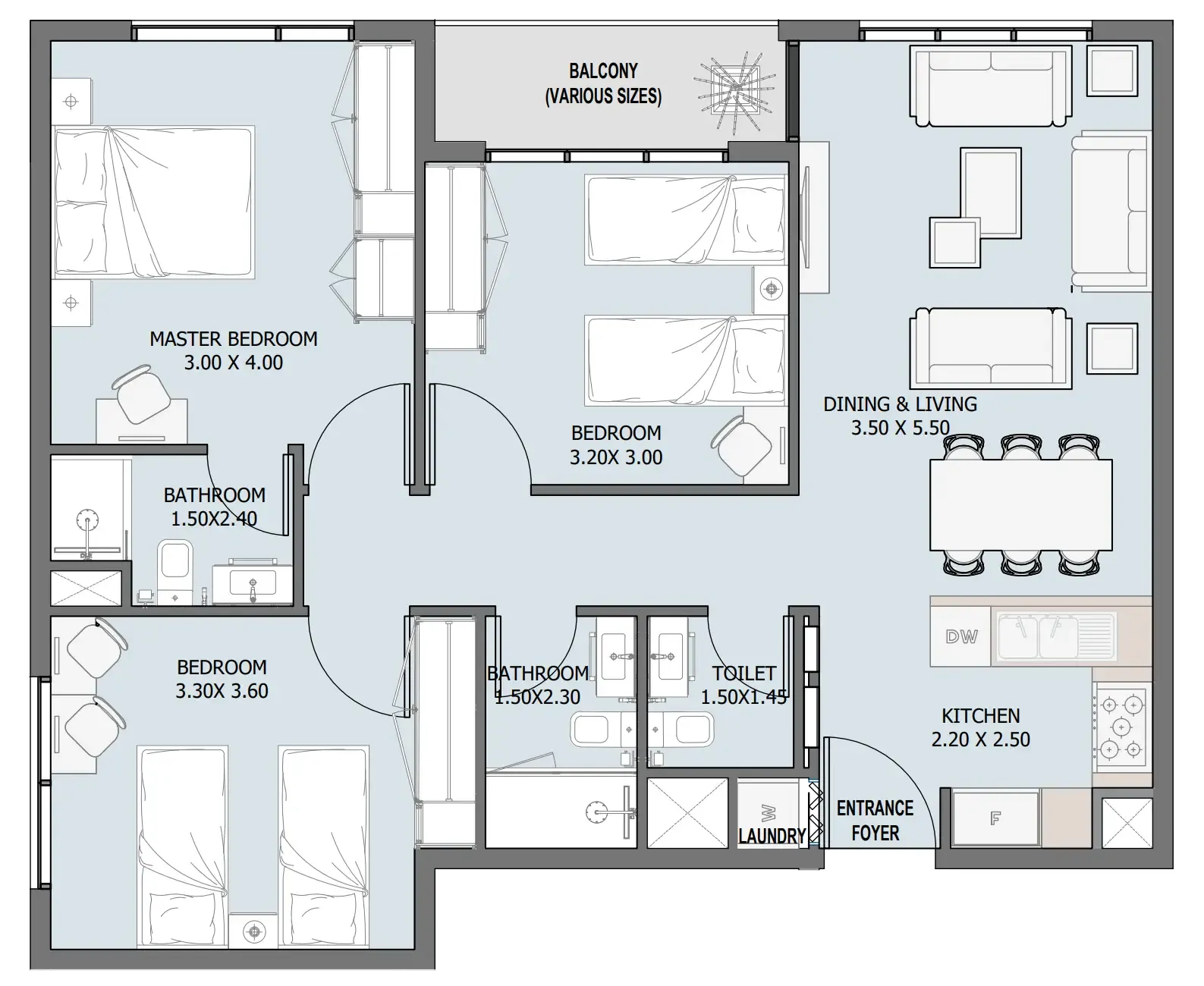 3 bedroom Apartments floor plan at Verdana III