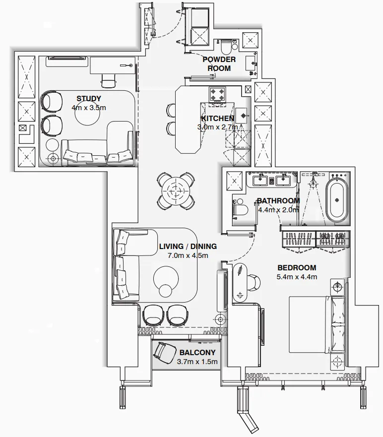 1.5 bedroom Apartments floor plan at Burj Azizi