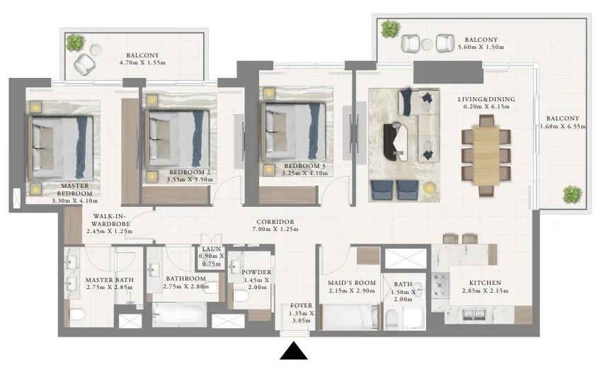 3 bedroom Apartments floor plan at Marina Cove