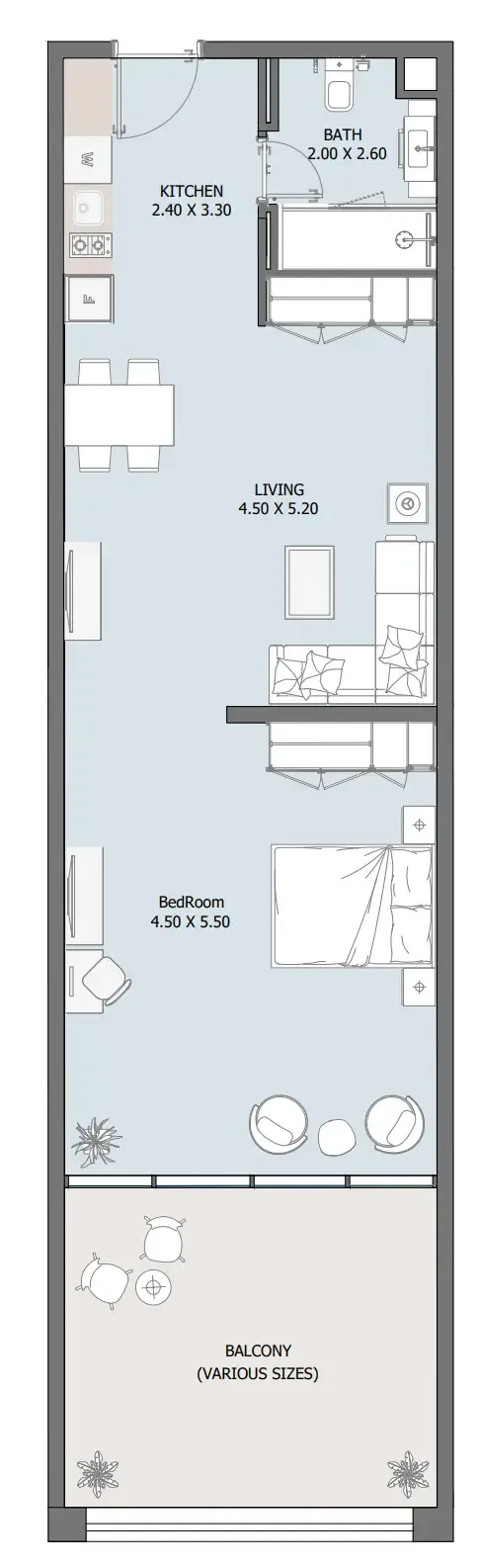 1 bedroom Apartments floor plan at Oceana