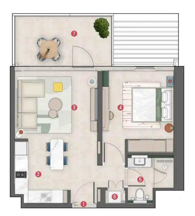1 bedroom Apartments floor plan at Rove Home Meydan Horizon