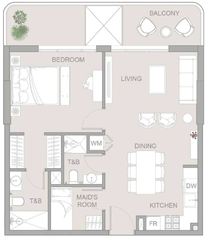 1.5 bedroom Apartments floor plan at TETR1S Tower