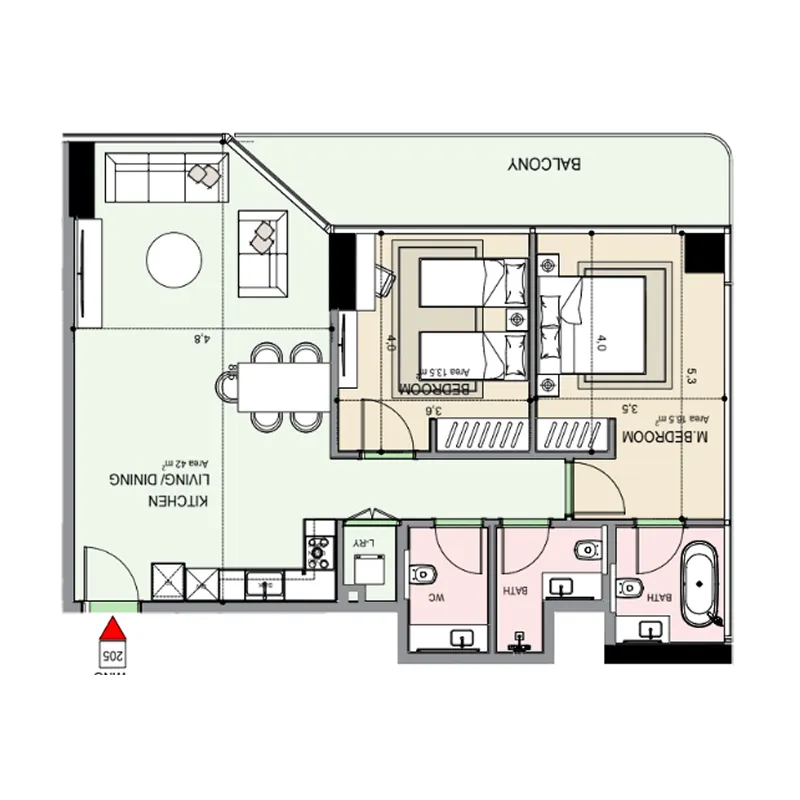2 bedroom Apartments floor plan at Edgewater Residences 1, 2 and 3