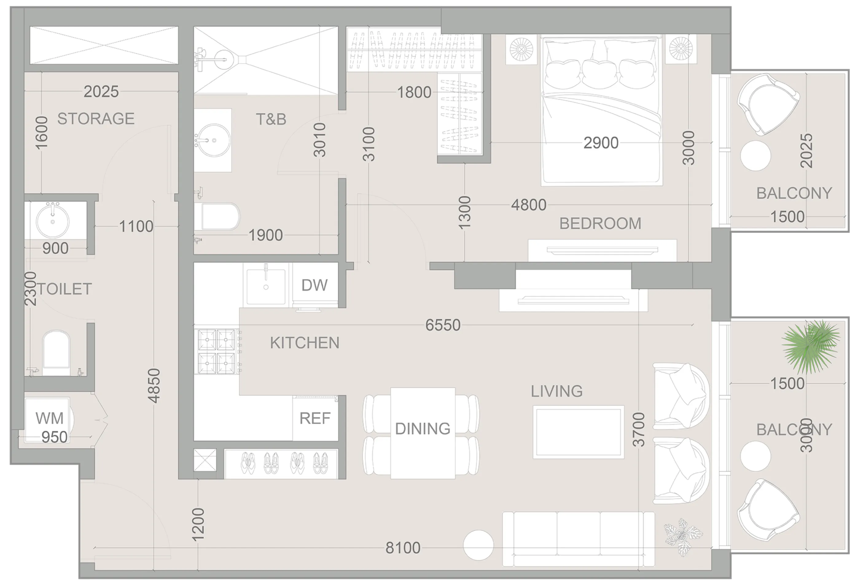 1.5 bedroom Apartments floor plan at 1WOOD Residence 2