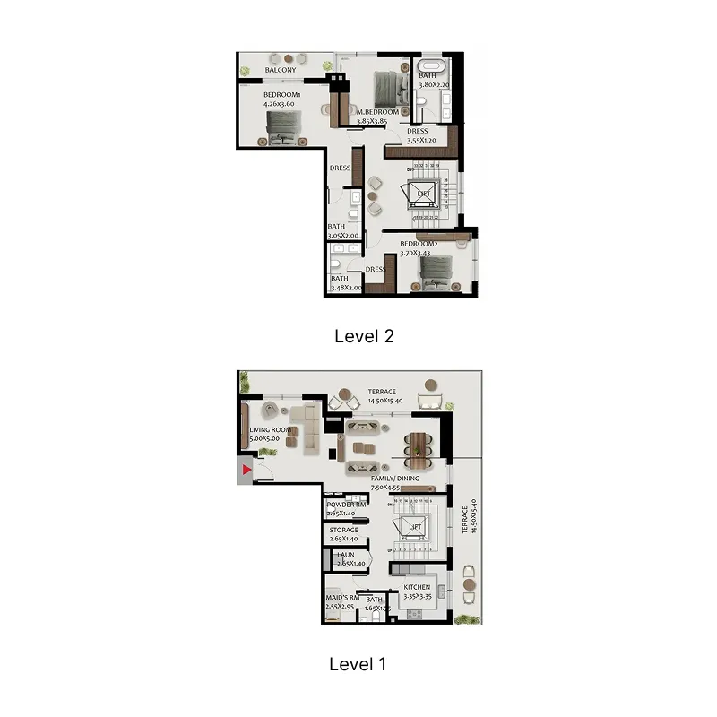 3.5 bedroom Duplex floor plan at Boulevard Park at Wasl Gate