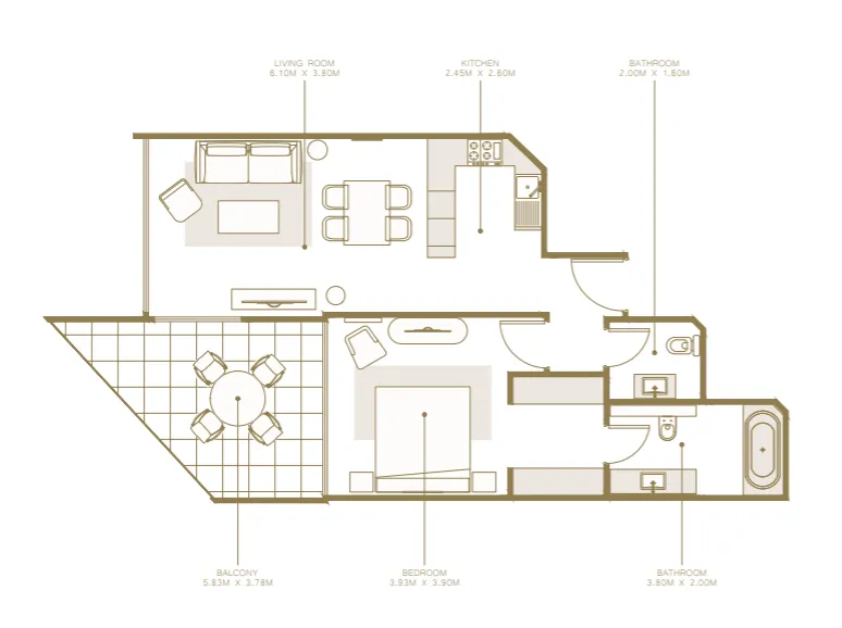 1 bedroom Apartments floor plan at Azizi Mina