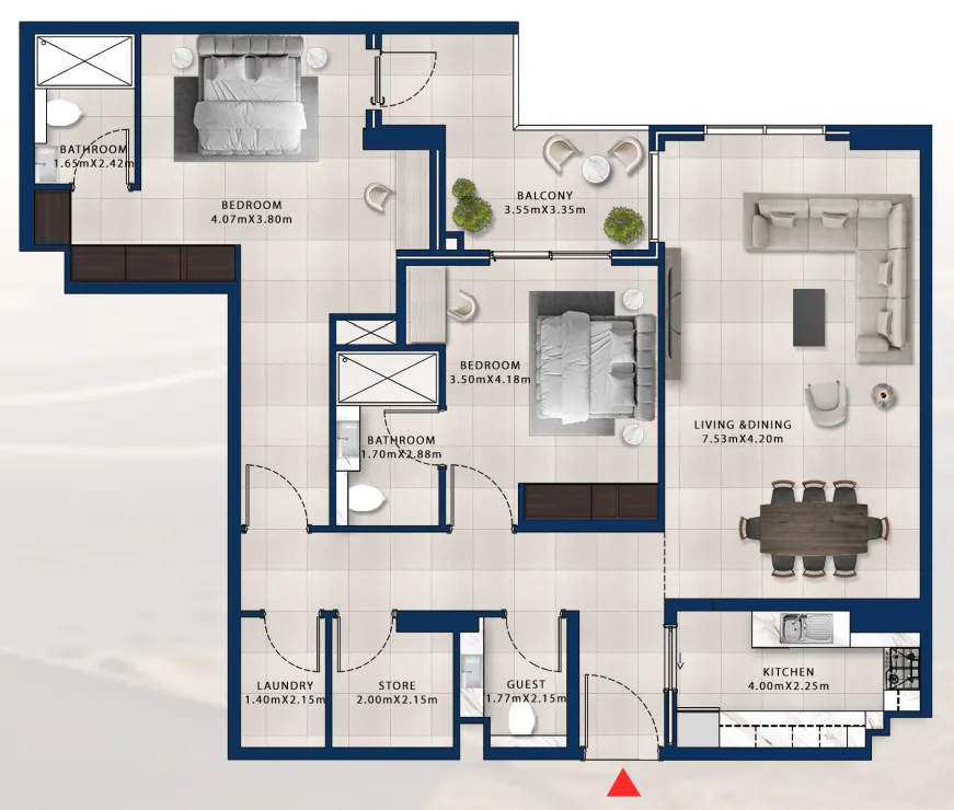 2 bedroom Apartments floor plan at Asayel Avenue