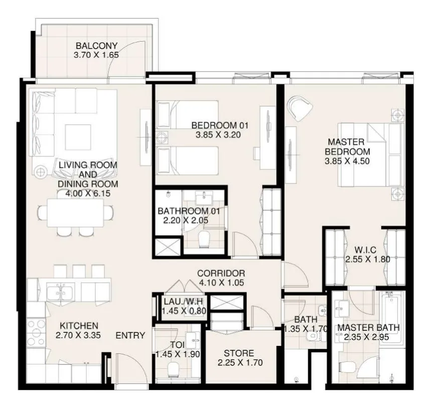 2 bedroom Apartments floor plan at Canal Front Residences 3 and 4