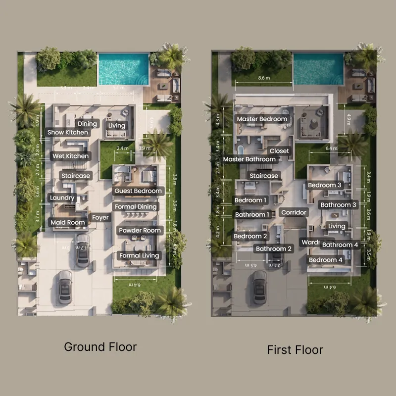 6 bedroom Villa floor plan at Yas Riva Reserve