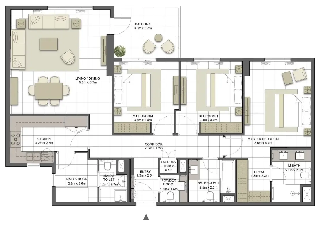 3.5 bedroom Apartments floor plan at Crystal Residences Tower 2
