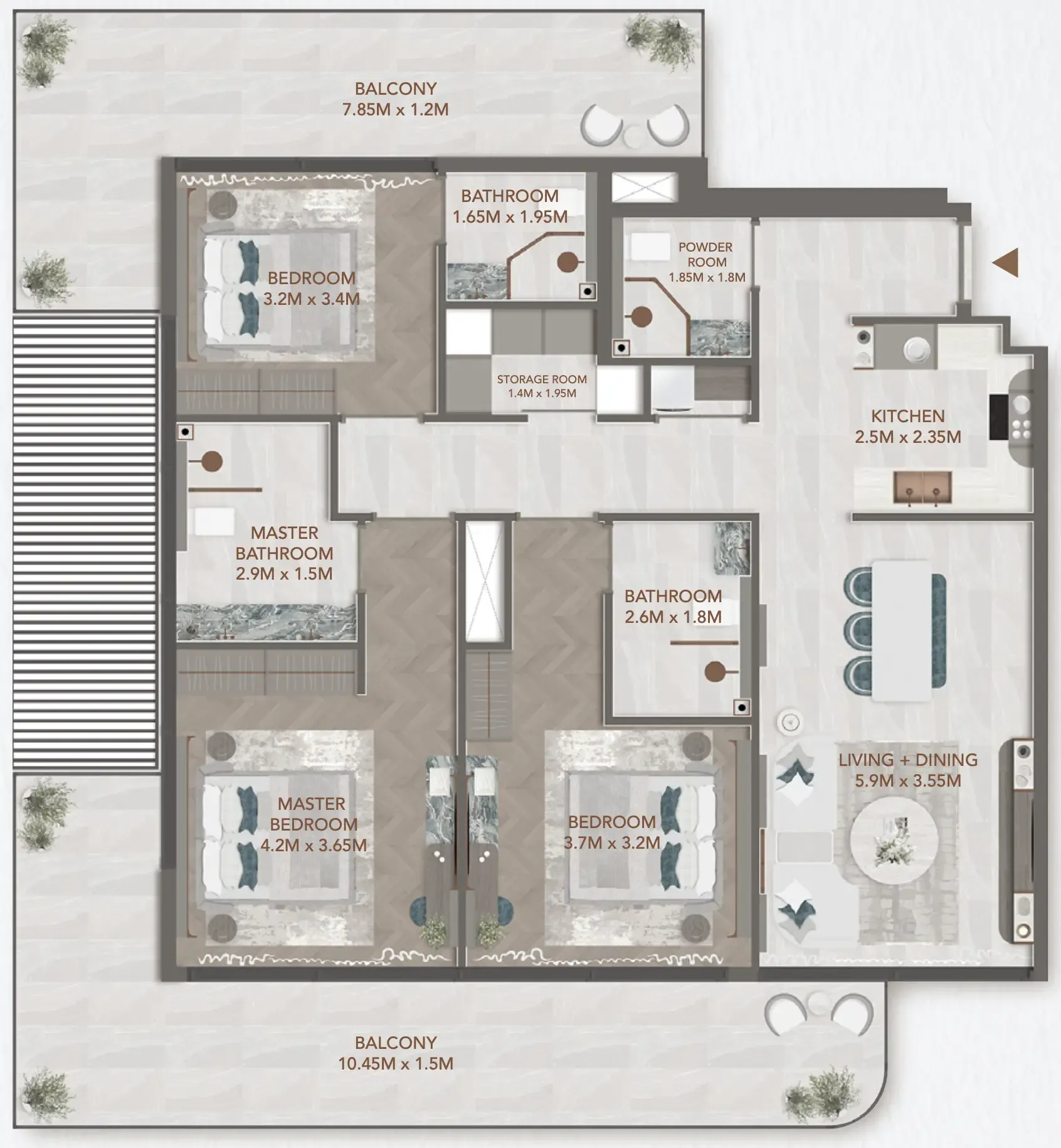 3 bedroom Apartments floor plan at 241 Waterside