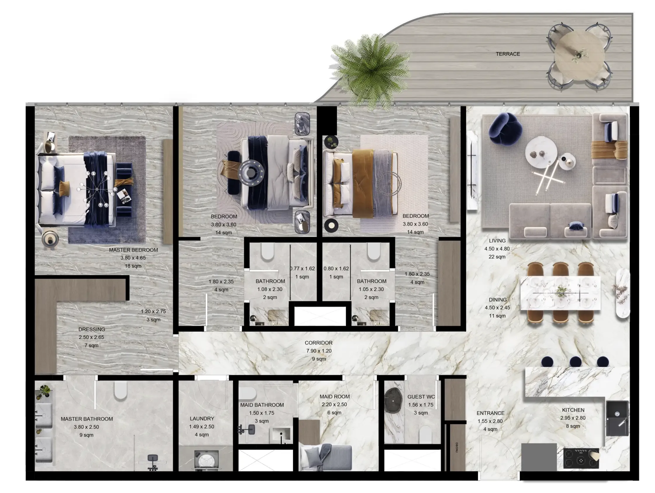 3 bedroom Apartments floor plan at Jacob and Co Beachfront Living