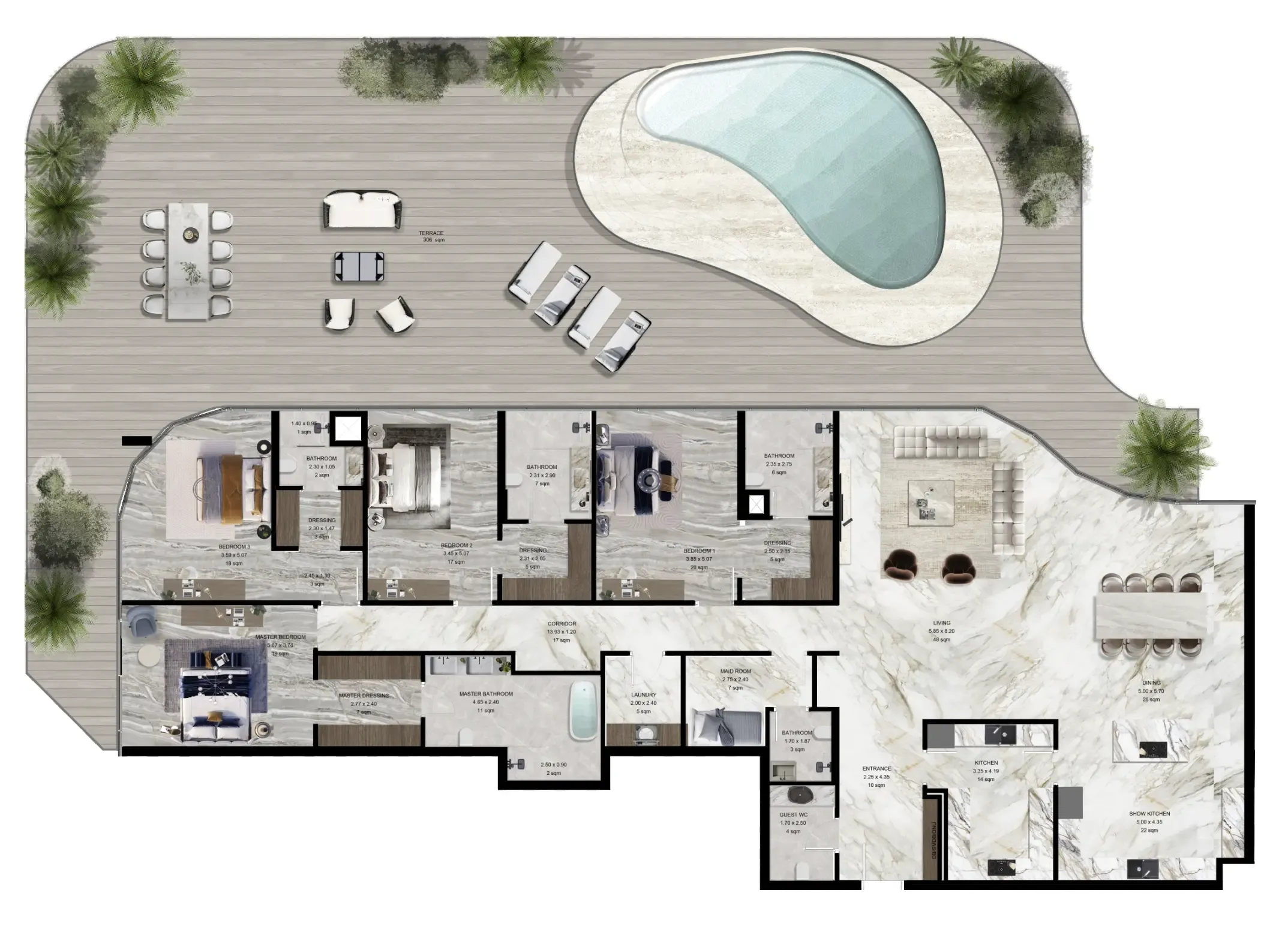 4 bedroom Penthouse floor plan at Jacob and Co Beachfront Living