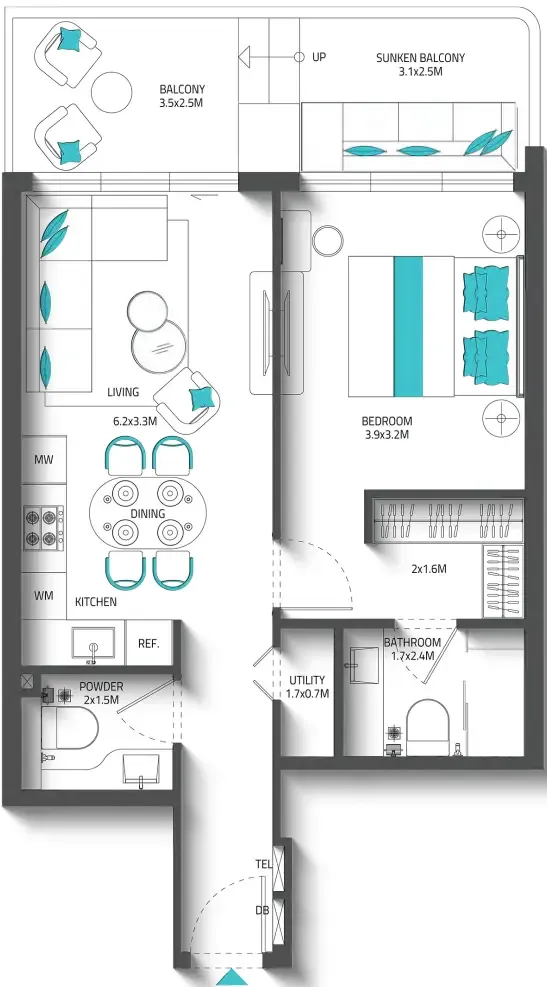 1 bedroom Apartments floor plan at Reef 996