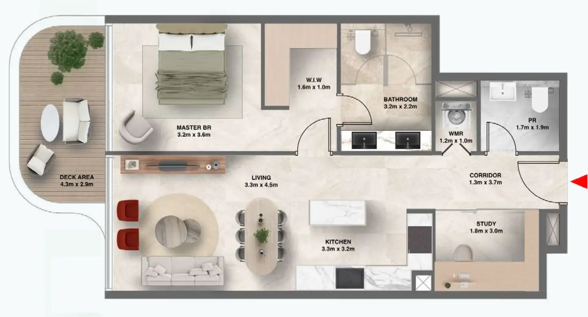 1 bedroom Apartments floor plan at The Tides