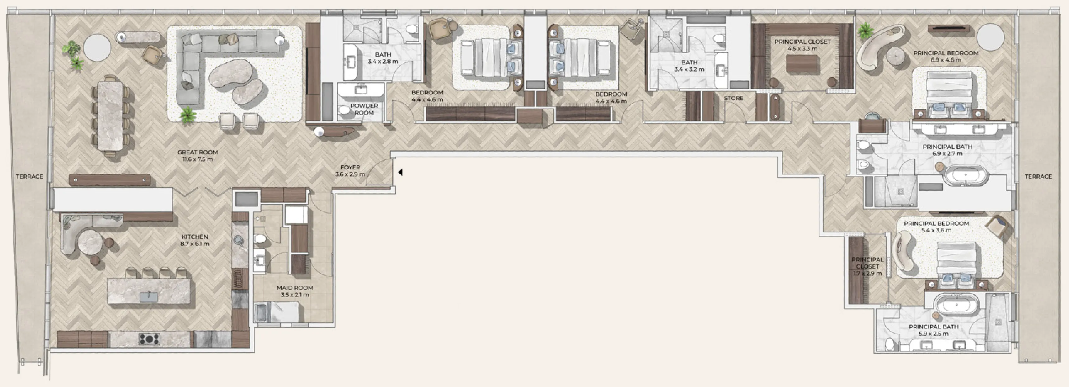 4.5 bedroom Apartments floor plan at Mr. C Residences Downtown