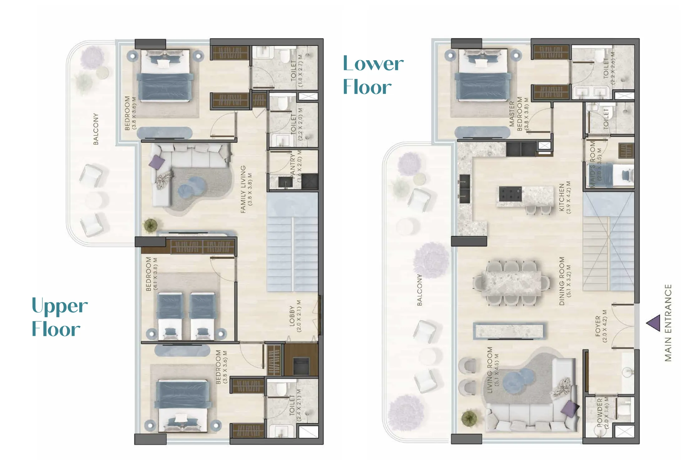 4 bedroom Duplex floor plan at Kaia Residences