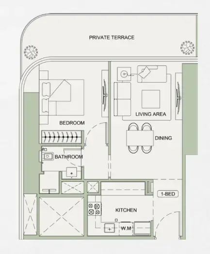 1 bedroom Apartments floor plan at Binghatti Sky Terraces