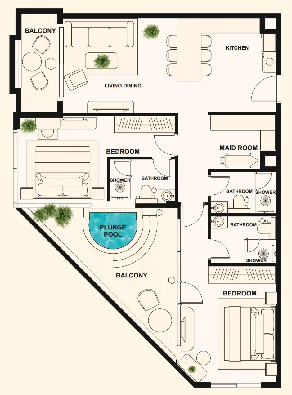 2 bedroom Apartments floor plan at The Elysian