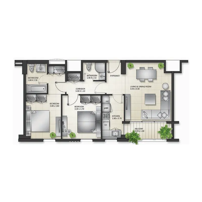 2 bedroom Apartments floor plan at Al Mamsha Sharjah