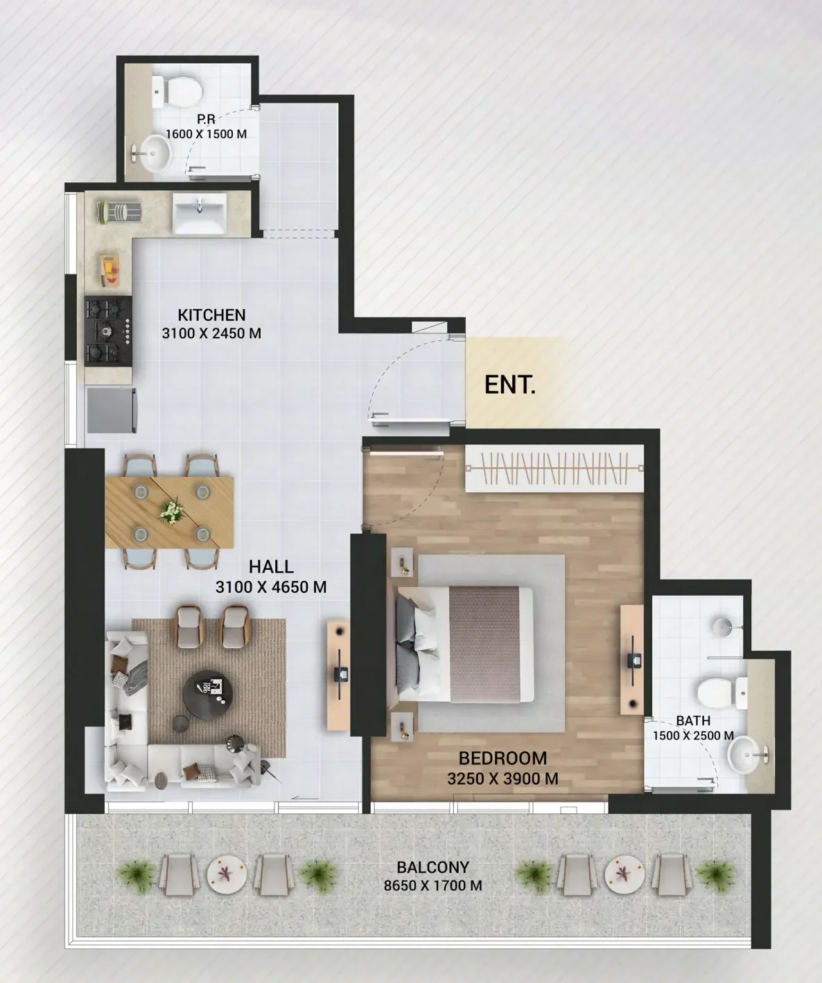 1 bedroom Apartments floor plan at Empire Lake Views