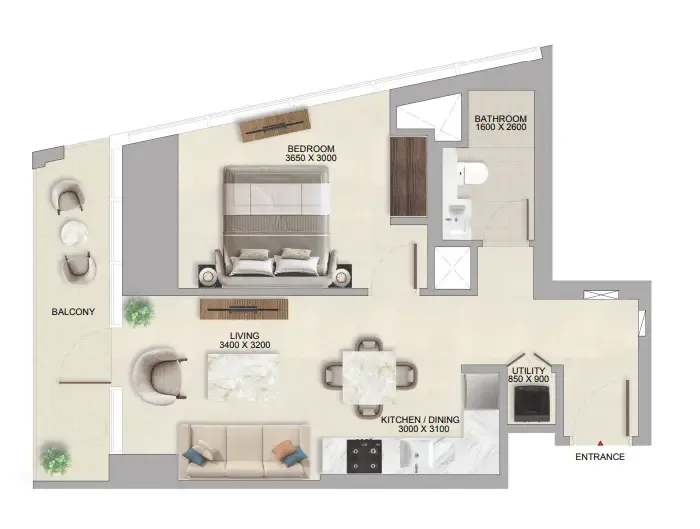 1 bedroom Apartments floor plan at The Tranquil at Sobha Central