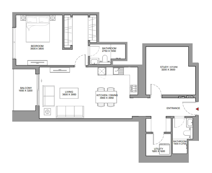 1 bedroom Apartments floor plan at Skyscape