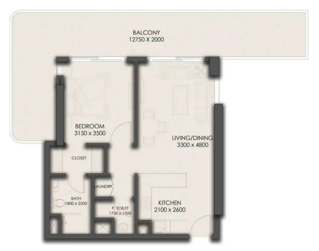 1 bedroom Apartments floor plan at Park Residency