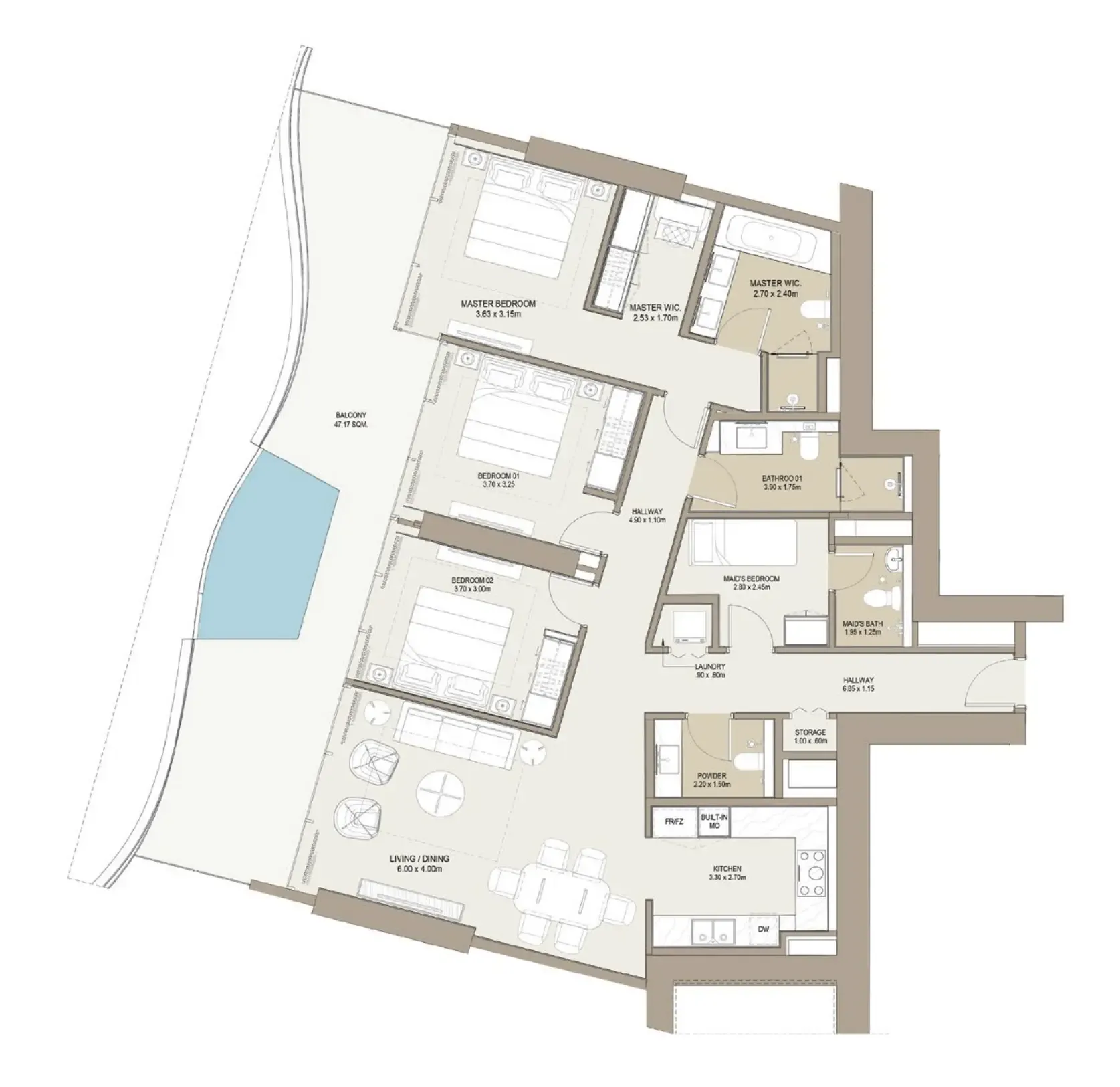 3 bedroom Apartments floor plan at Laguna Residence