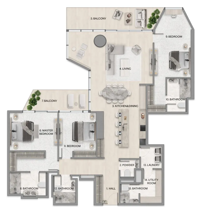 3 bedroom Apartments floor plan at Riviera Residence