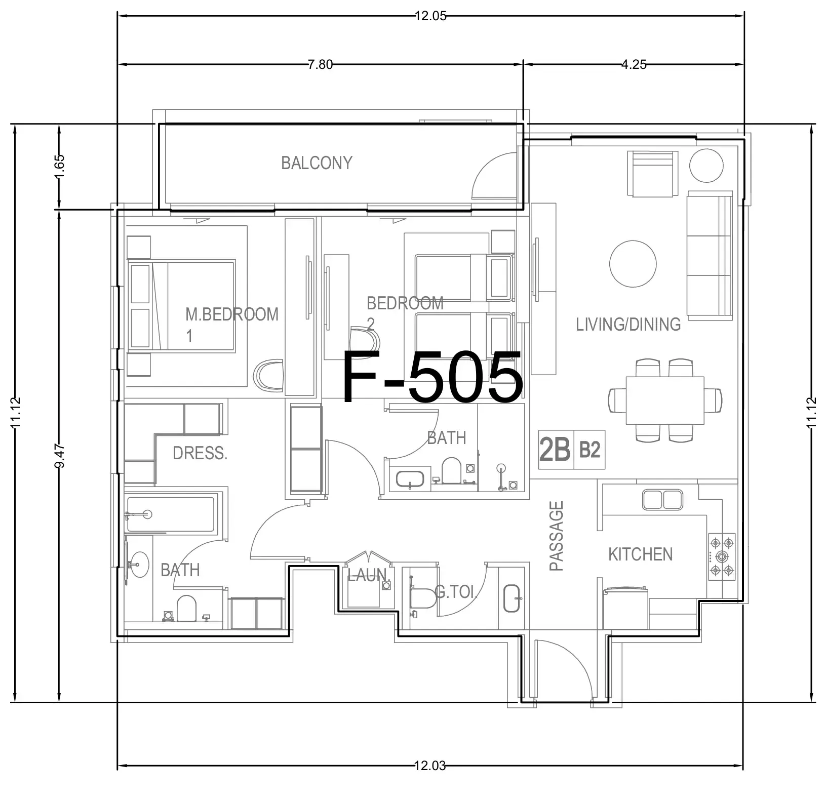 2 bedroom Apartments floor plan at Hillside Residences