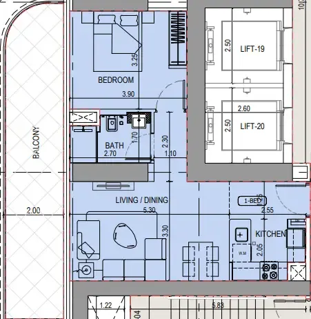 1 bedroom Apartments floor plan at Binghatti Sky Terraces