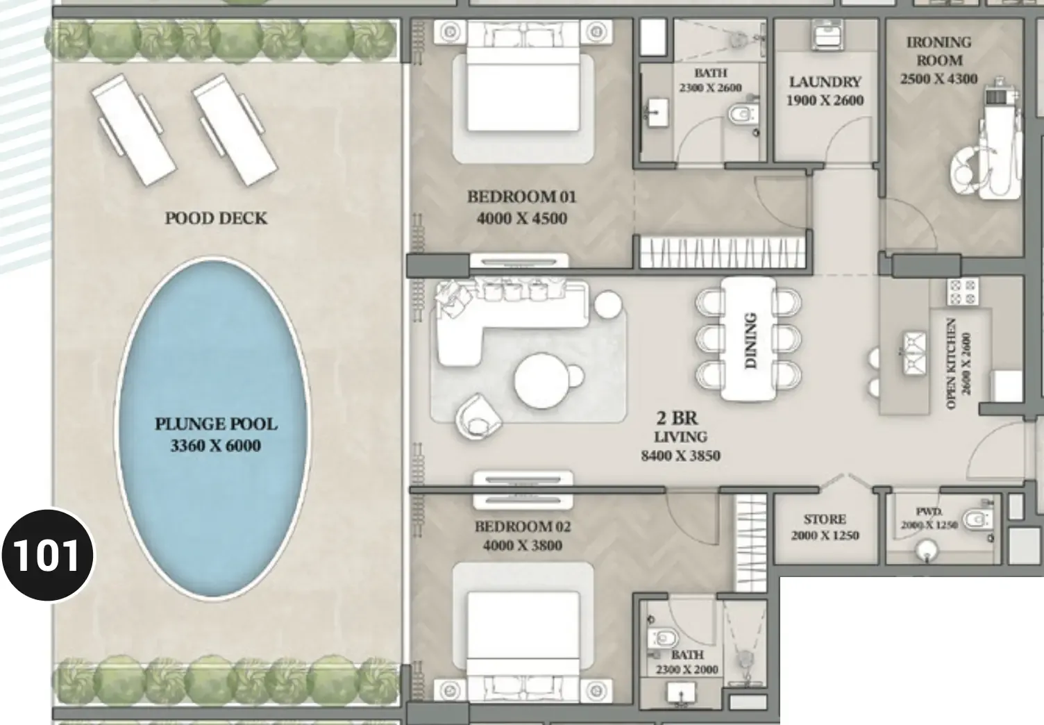 2.5 bedroom Apartments floor plan at Wellington Ocean Walk