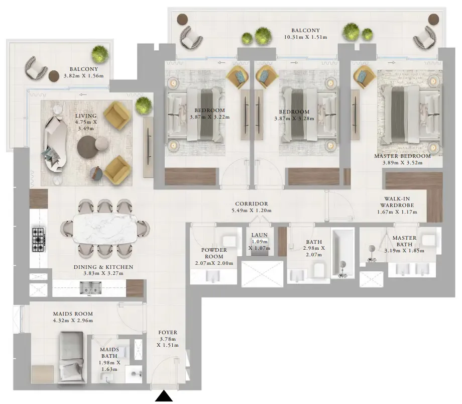 3 bedroom Apartments floor plan at Creek Haven