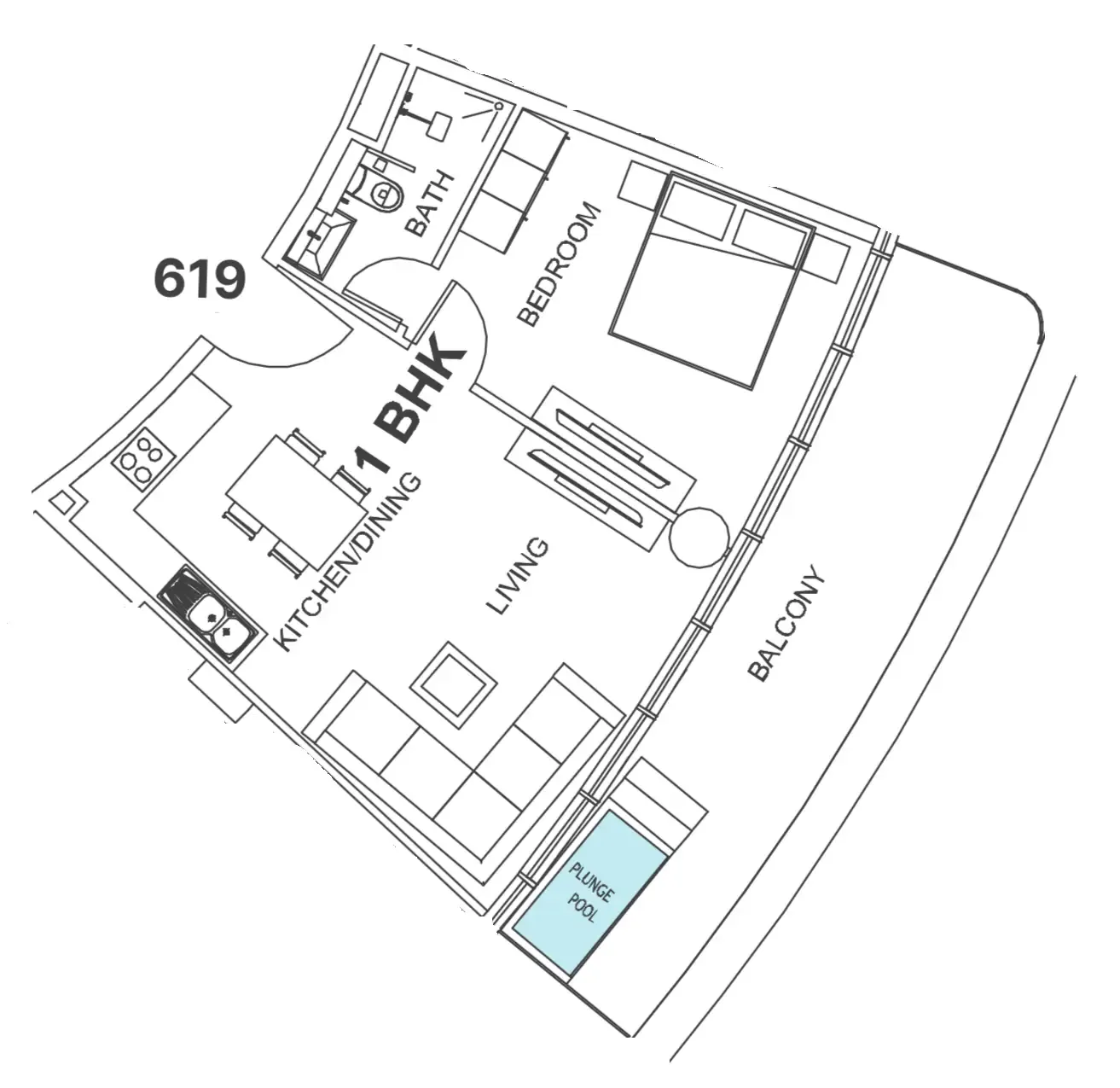 1 bedroom Apartments floor plan at Villa Del Garda