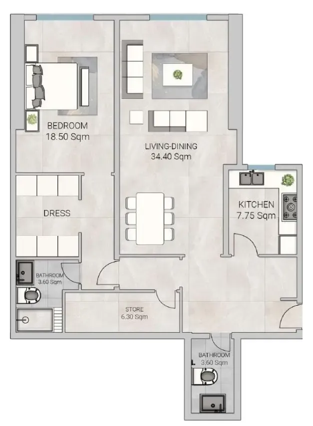 1 bedroom Apartments floor plan at Al Ameera Village 5