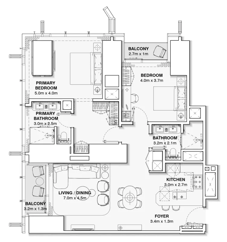 2 bedroom Apartments floor plan at Burj Azizi