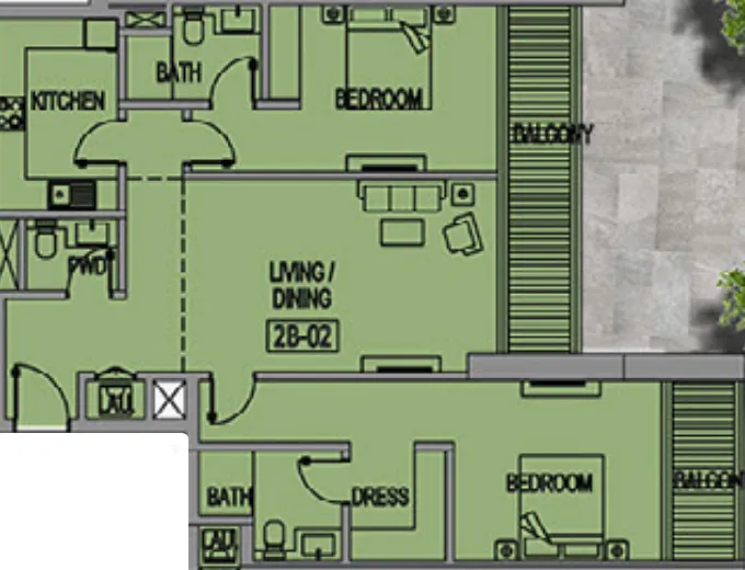 2 bedroom Apartments floor plan at Jade Tower