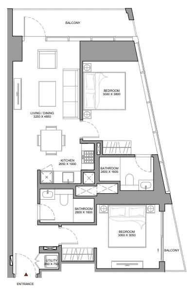 2 bedroom Apartments floor plan at The Eden at Sobha Central