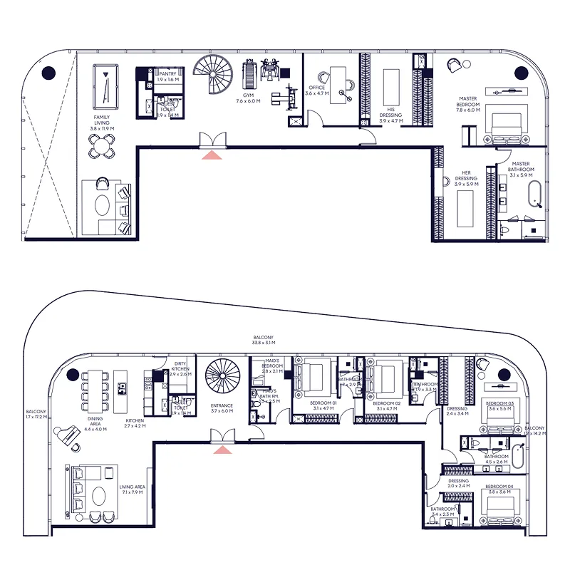 5 bedroom Duplex floor plan at Inaura Hotels & Residences Downtown