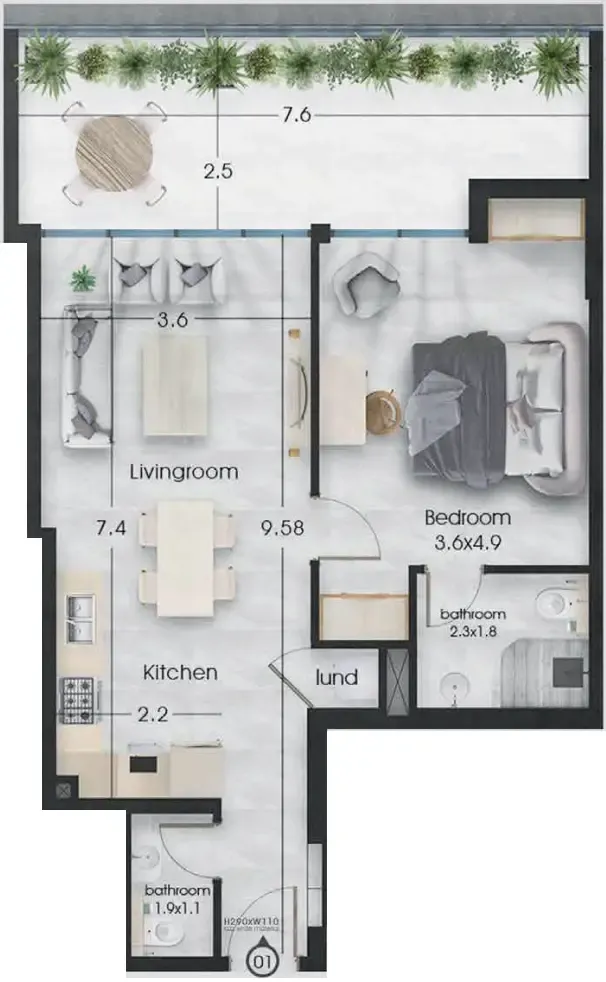 1 bedroom Apartments floor plan at Ethan