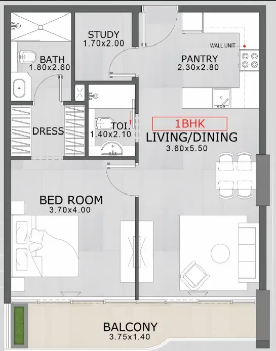 1.5 bedroom Apartments floor plan at Floarea Skies