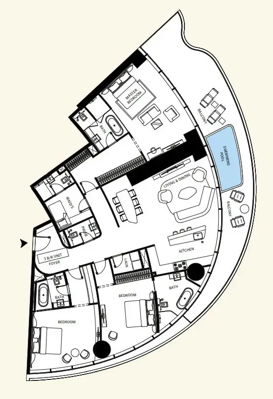 3 bedroom Apartments floor plan at Mercedes-Benz Places by Binghatti