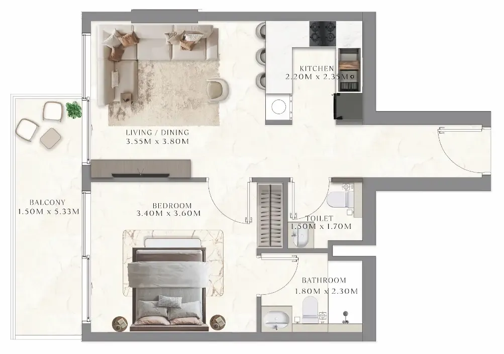1 bedroom Apartments floor plan at Aum 99 Residences