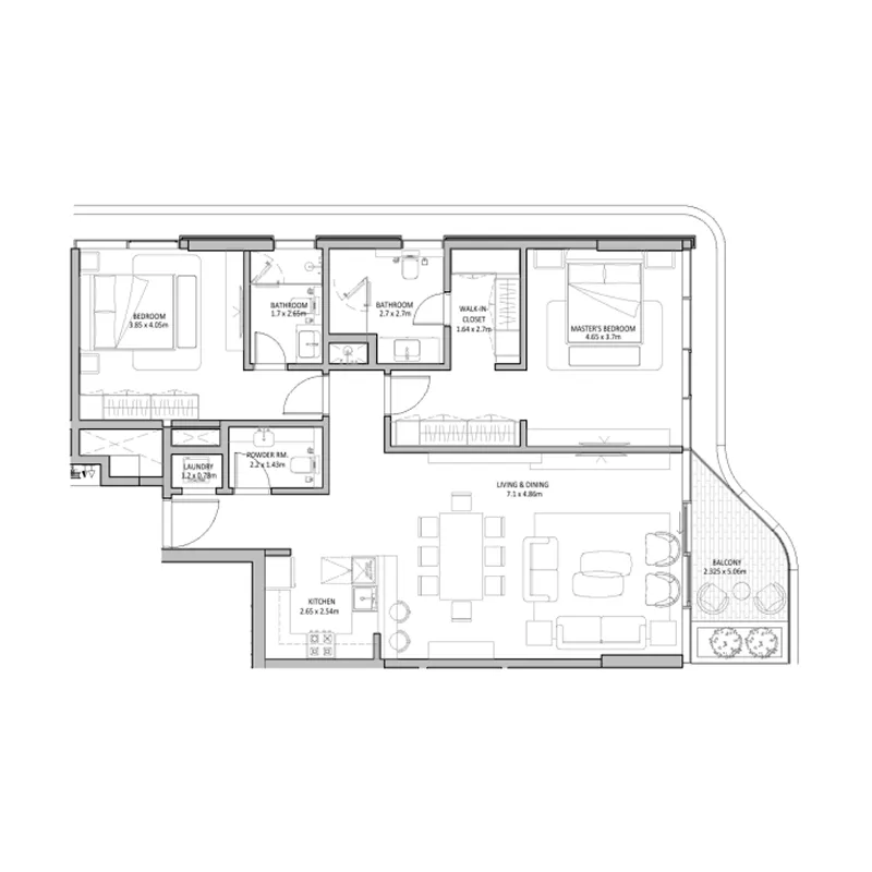 2 bedroom Apartments floor plan at The Blue Beach Residence