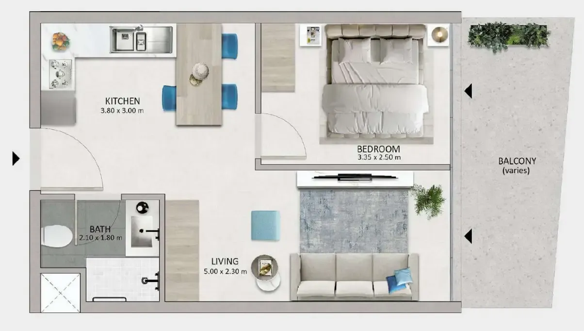 1 bedroom Apartments floor plan at Mayyas at The Bay
